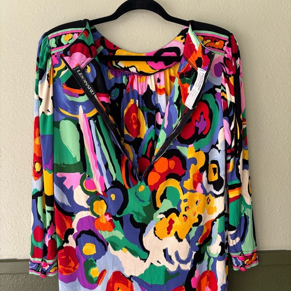 Vintage Leonard Paris Silk Jersey Mikado Midi Floral Dress Size Large - Picture 6 of 12